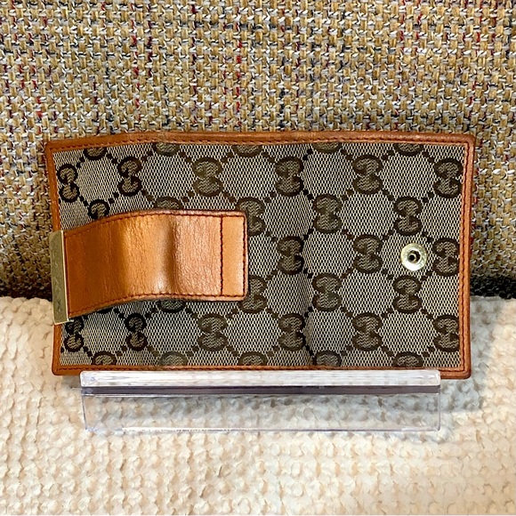 GUCCI GG Monogram Canvas Burned Orange Leather Trifold Key Holder Card Holder - Picture 14 of 16
